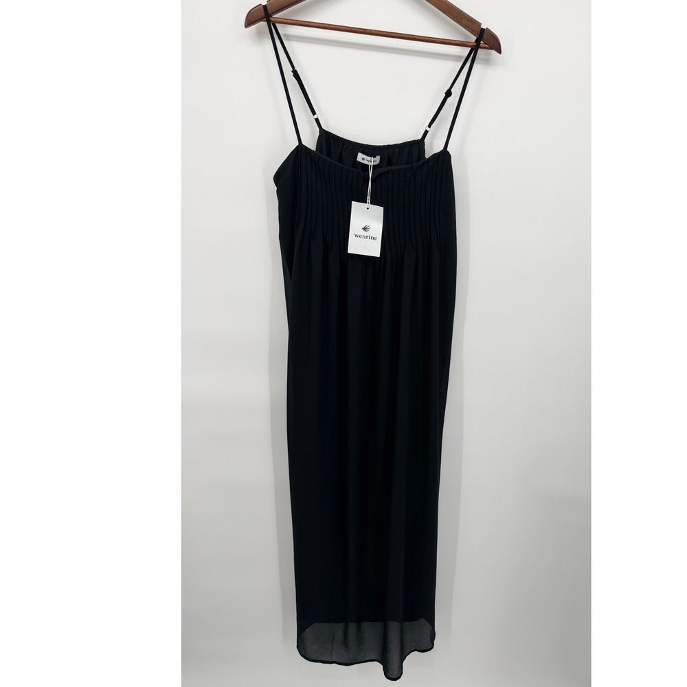 Wenrine Pleated Maxi Dress Women XL Black New Spaghetti Strap RP6611